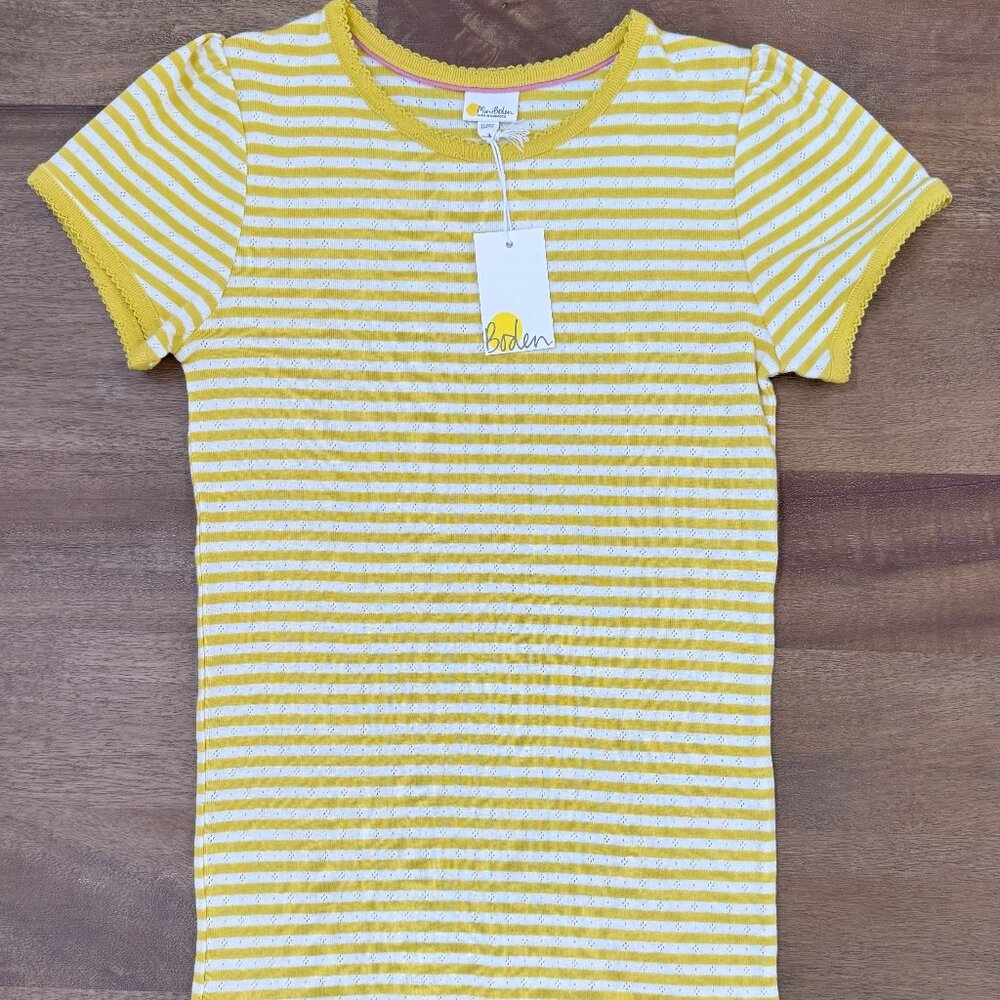 Mini Boden Short Sleeve Pointelle Top Yellow 11-12 (Bundle 2+ items for 20% off)